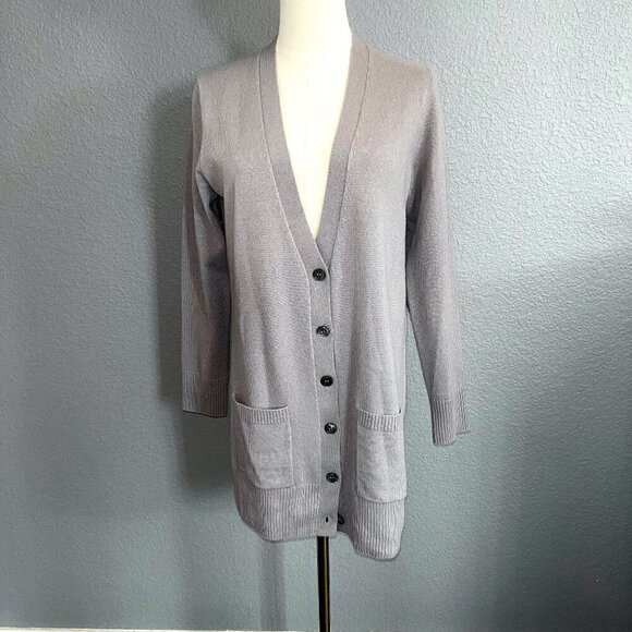 PURE COLLECTION 100% Cashmere Dusty Lavender Long Line Button Classic Cardigan 4 - Picture 1 of 10